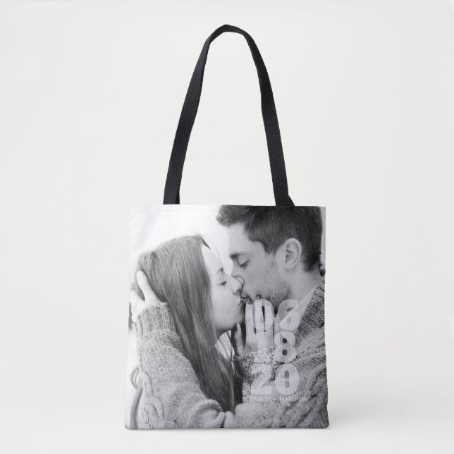 Modern Bold  Typography Custom Photo Wedding Tote Bag (Front)