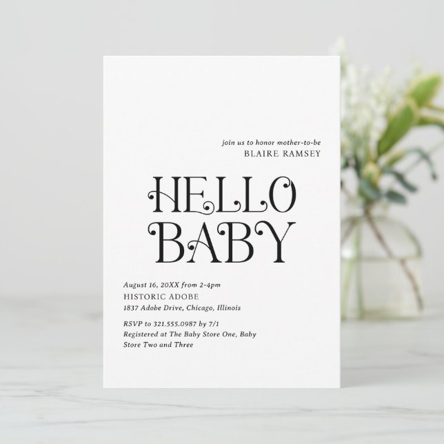Modern Bold Typography Elegant Baby Shower Invitation (Standing Front)