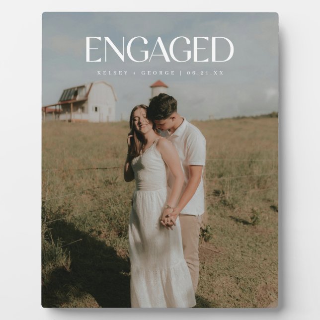 Modern Bold Typography Engagement Photo  Plaque (Front)
