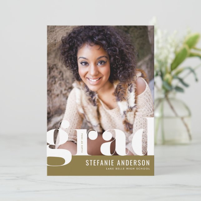 Modern Bold Typography Gold Photo Graduation Announcement (Standing Front)