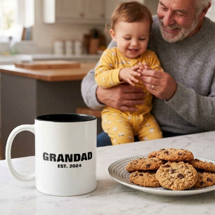 Modern Bold Typography Grandad Est Established Two-Tone Coffee Mug