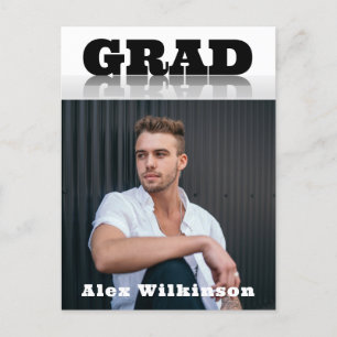 Modern Bold Typography Grey Minimalist Photo GRAD Invitation Postcard