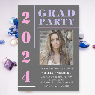 Modern Bold Typography Grey Photo Graduation Party Invitation