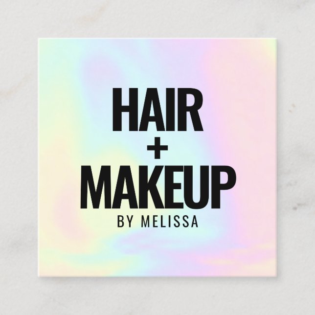 Modern bold typography holographic unicorn rainbow square business card (Front)