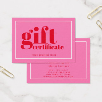 Modern Bold Typography Hot Pink Gift Certificate