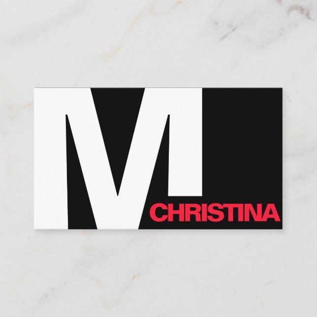 Modern Bold Typography Initial Black White Cool Business Card (Front)