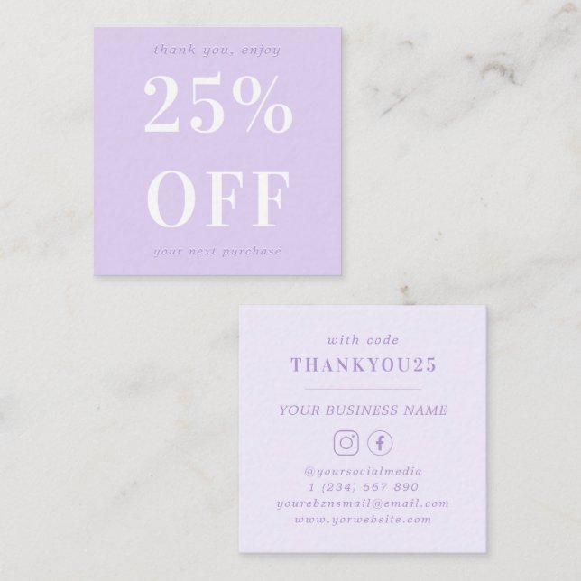 Modern Bold Typography Lilac Lavender Business Discount Card (Front/Back)