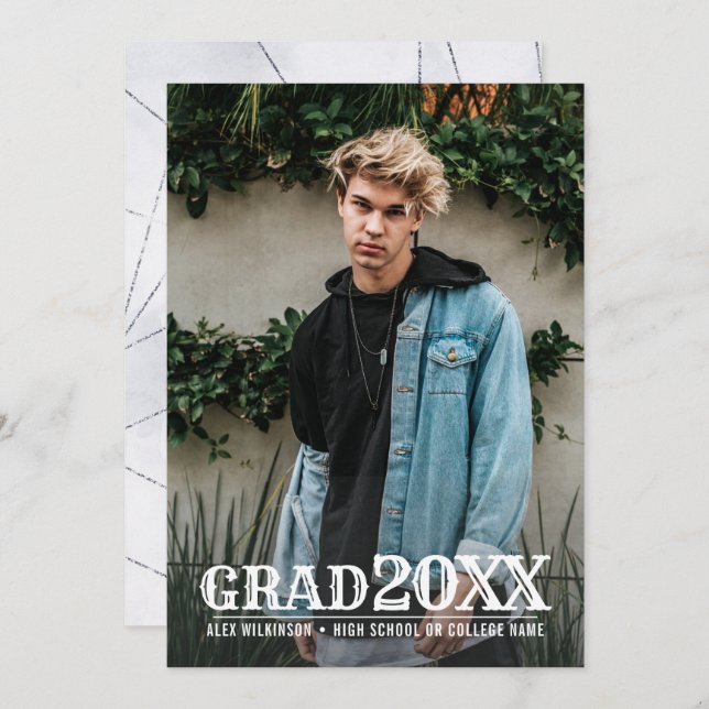 Modern Bold Typography Minimal Photo Graduation Announcement (Front/Back)