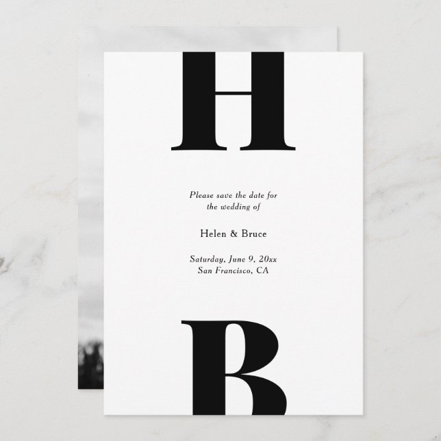 Modern Bold Typography Monogram Photo Save The Date (Front/Back)