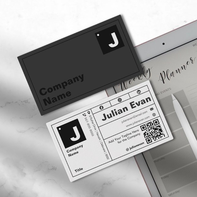 Modern Bold Typography Monogram QR Code Business Card (Modern Bold Typography Monogram QR Code Business Card)