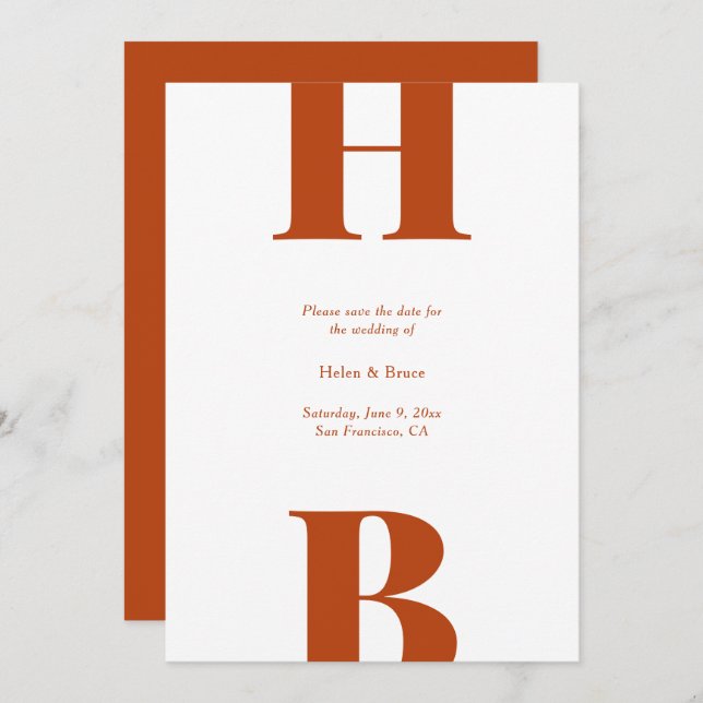 Modern Bold Typography Monogram Rust Wedding Save The Date (Front/Back)