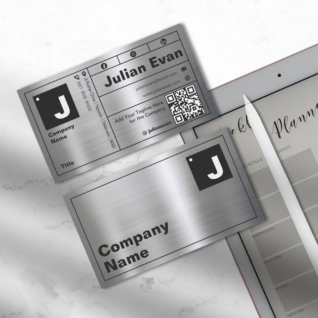 Modern Bold Typography Monogram Shiny Metal Business Card (Modern Bold Typography Monogram Shiny Metal Business Card)