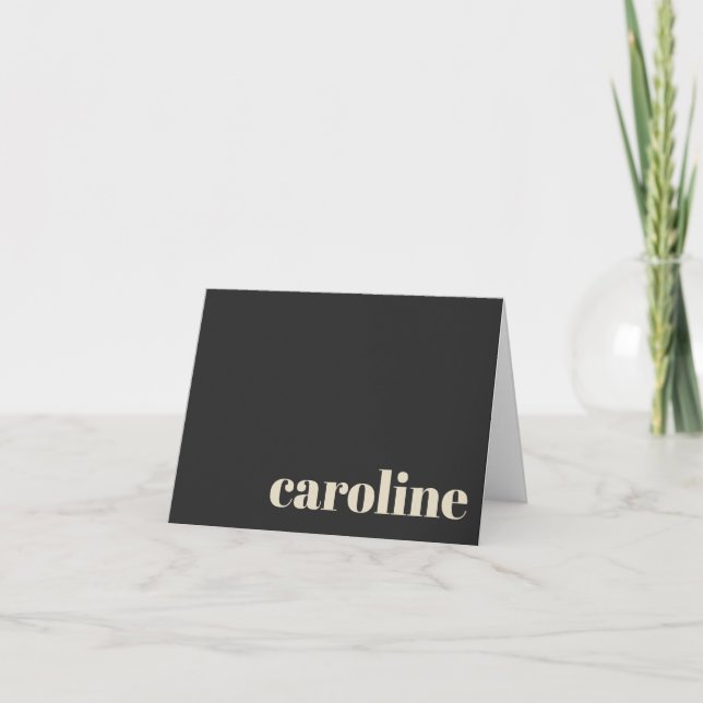 Modern Bold Typography Monogrammed Name | Black Note Card (Front)