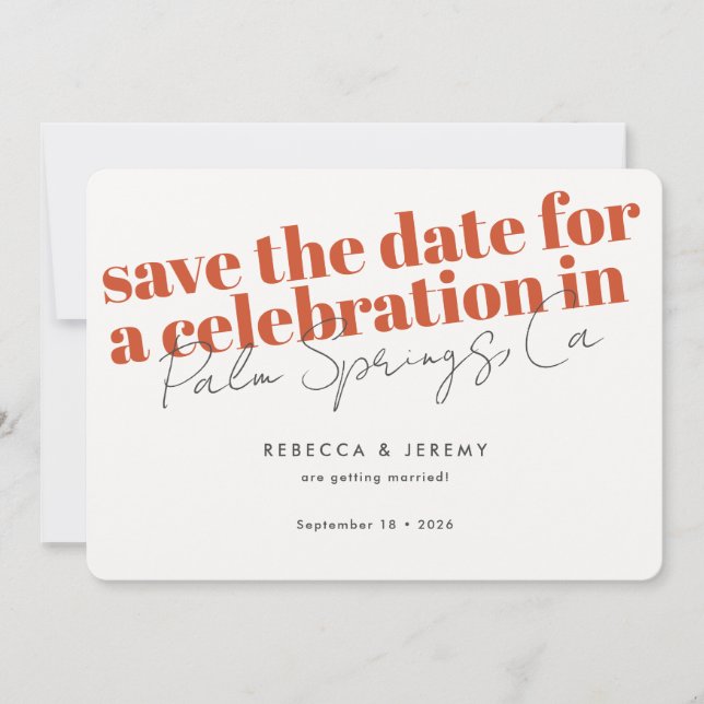 Modern Bold Typography Orange Wedding  Save The Date (Front)