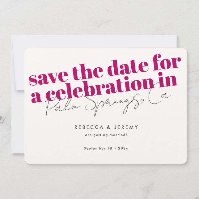 Modern Bold Typography Pink Fuchsia Wedding Save The Date (Front)