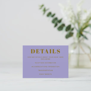 Modern Bold Typography Purple Gold Wedding Enclosure Card