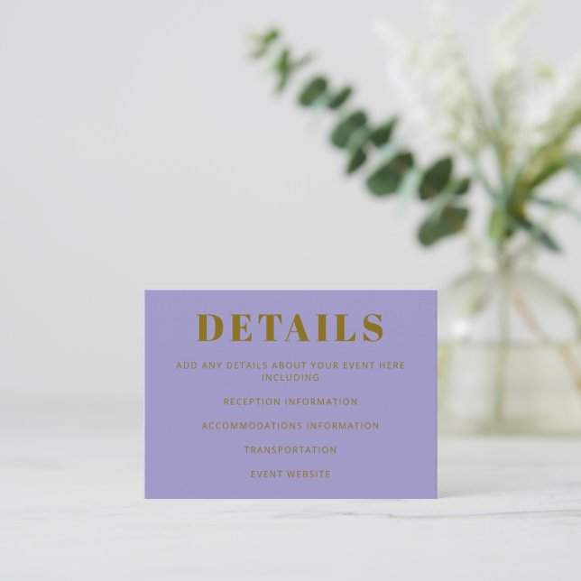 Modern Bold Typography Purple Gold Wedding Enclosure Card (Standing Front)