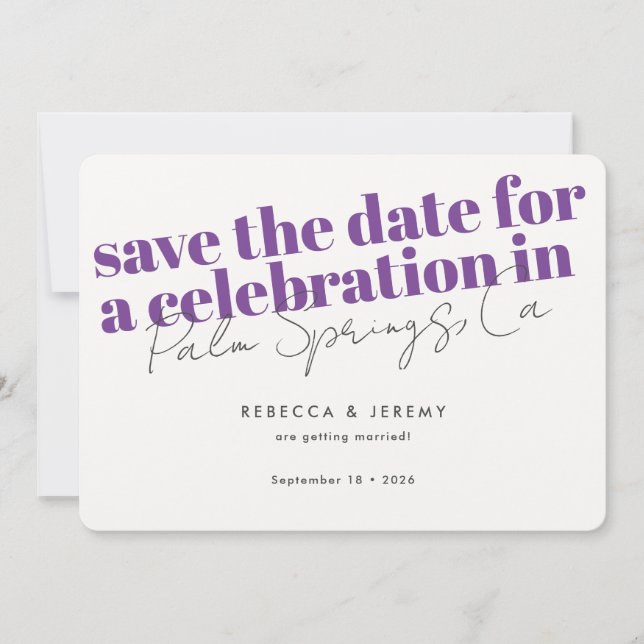 Modern Bold Typography Purple Wedding Save The Date (Front)
