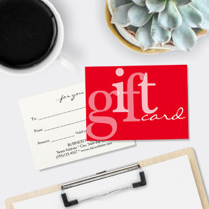 Modern Bold Typography Red White Gift Card