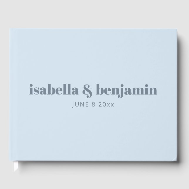 Modern Bold Typography Soft Blue Wedding Custom Guest Book (Front)