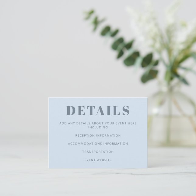 Modern Bold Typography Soft Icy Blue Wedding Enclosure Card (Standing Front)