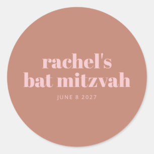 Modern Bold Typography Terracotta Pink Bat Mitzvah Classic Round Sticker