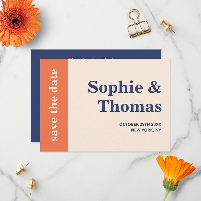 Modern Bold Typography Wedding Apricot Navy Cream Save The Date (Creator Uploaded)