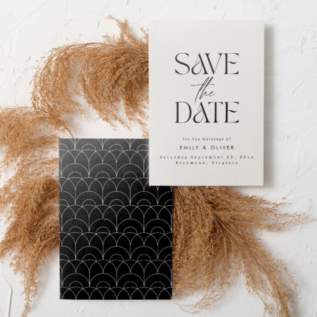 Modern bold typography wedding cream black elegant save the date (Creator Uploaded)