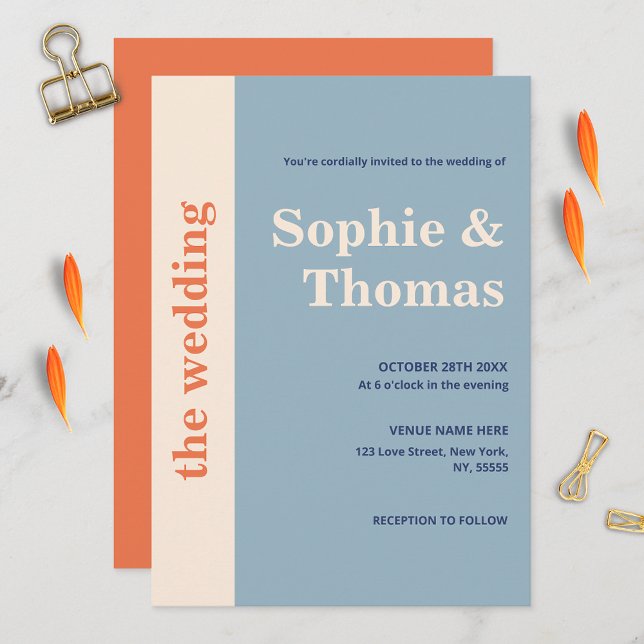 Modern Bold Typography Wedding Dusty Blue Apricot Invitation (Creator Uploaded)