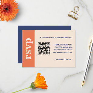 Modern Bold Typography Wedding Orange Navy Blue RSVP Card