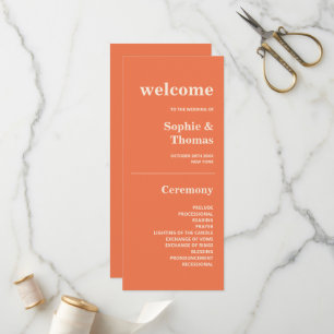 Modern Bold Typography Wedding Program Orange Programme