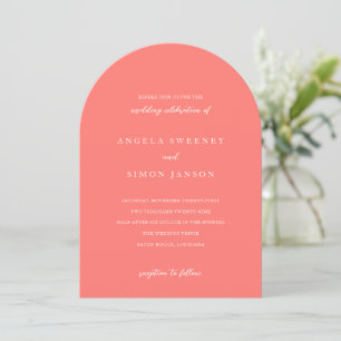 Modern Bold Vibrant Coral Simple Wedding Invitation