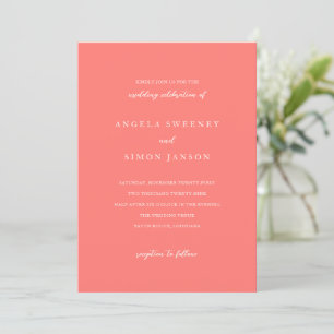 Modern Bold Vibrant Coral Simple Wedding Invitation