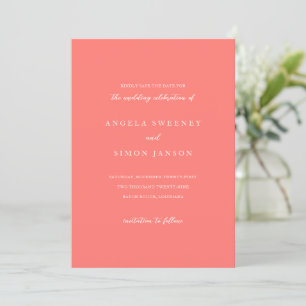 Modern Bold Vibrant Coral Simple Wedding Save The Date