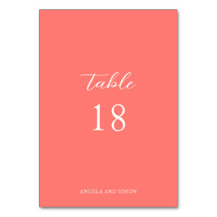 Modern Bold Vibrant Coral Simple Wedding Table Number
