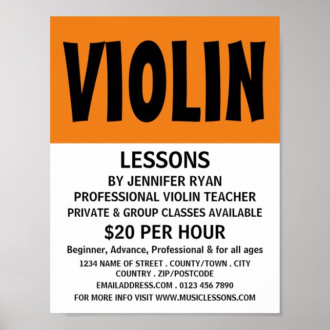 Modern Bold, Violin Lessons Advertising Poster (Front)