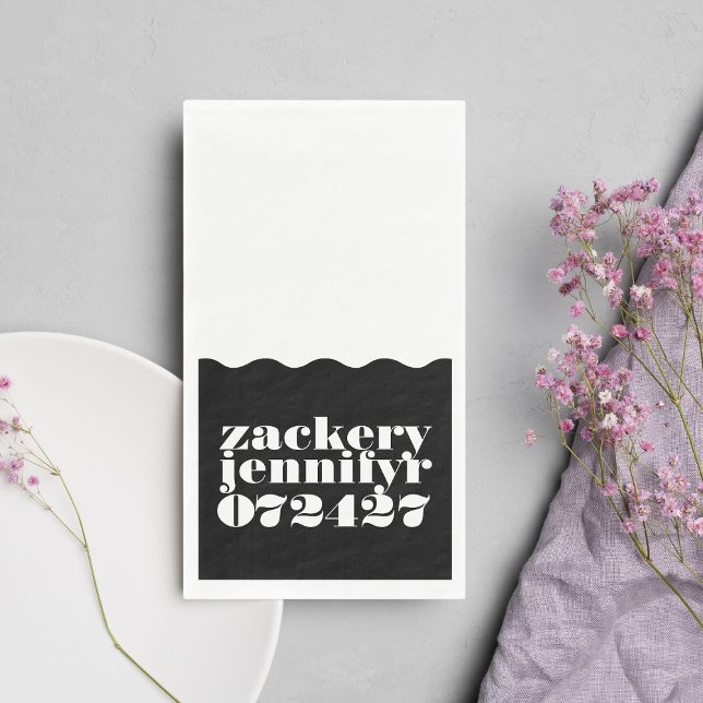 Modern Bold Wavy Frame Black White Wedding Napkin (Creator Uploaded)