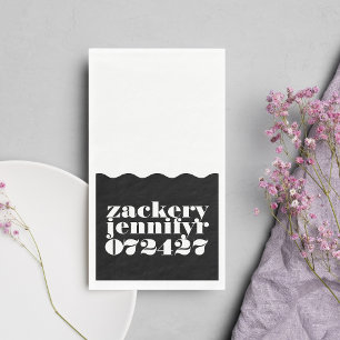Modern Bold Wavy Frame Black White Wedding Napkin