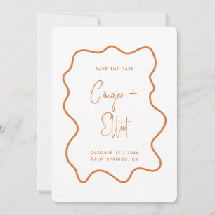 Modern Bold Wavy Frame Burnt Orange Photo Wedding Save The Date
