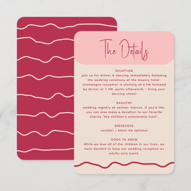 Modern Bold Wavy Frame Magenta Pink Wedding Enclosure Card (Front/Back)