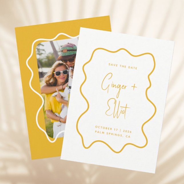 Modern Bold Wavy Frame Yellow Photo Wedding Save The Date (Creator Uploaded)