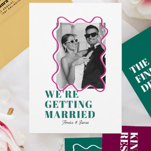 modern Bold Wavy funky Dark Green & Pink Wedding Invitation