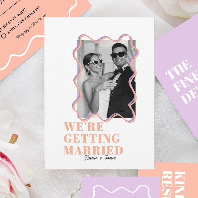 modern Bold Wavy funky Lilac & Peach Wedding Invitation (Creator Uploaded)