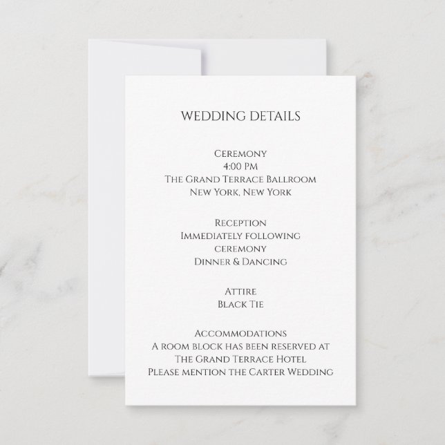 Modern Bold Wedding Details Card | Editorial  (Front)