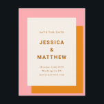 Modern Bold Wedding Save The Date Pink and Orange Postcard<br><div class="desc">Modern Geometric Bold Stylish Save The Date Postcard in Pink and Orange</div>
