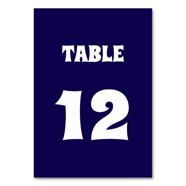 Modern Bold Whimsical Font Dark Blue Table Number (Front)