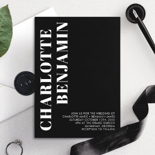 Modern Bold White And Black Minimalist Wedding Invitation
