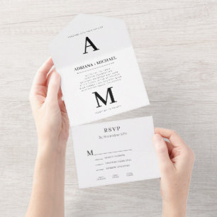 Modern Bold White Black Typography Wedding All In One Invitation