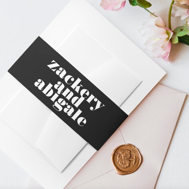 Modern Bold White Black Wedding Invitation Belly Band (Creator Uploaded)