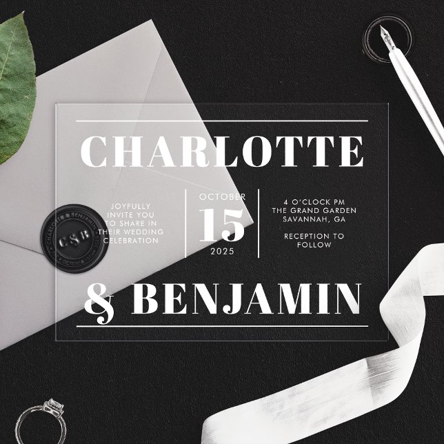 Modern Bold White Horizontal Wedding Acrylic Invitations (Creator Uploaded)